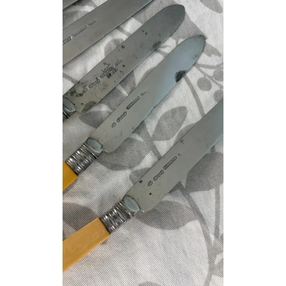 Vintage Nodder Osminium AF Dinner Knives Set of 7 Cream Faux Bone Handles